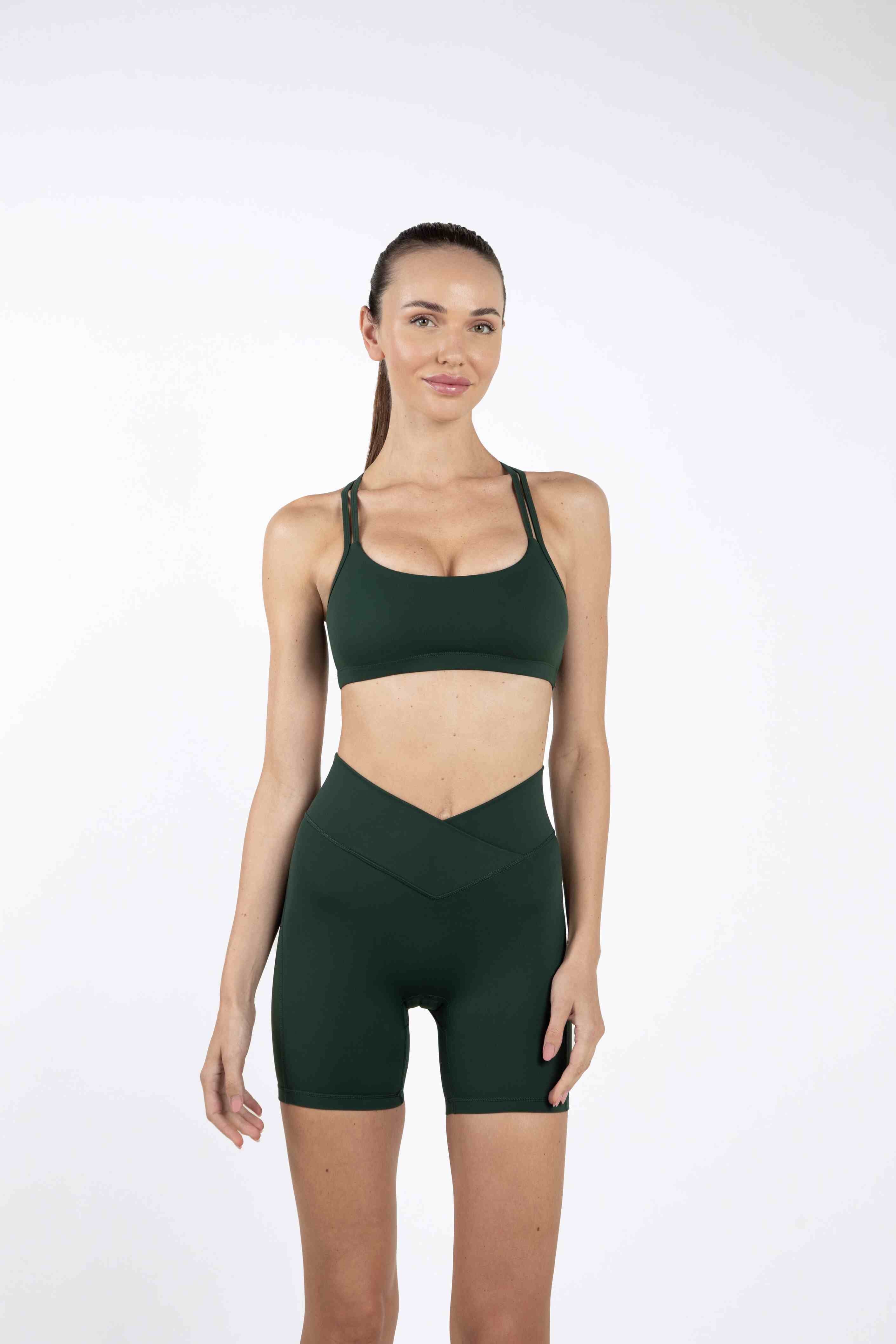 Overlapping Strappy Sports Bra Green