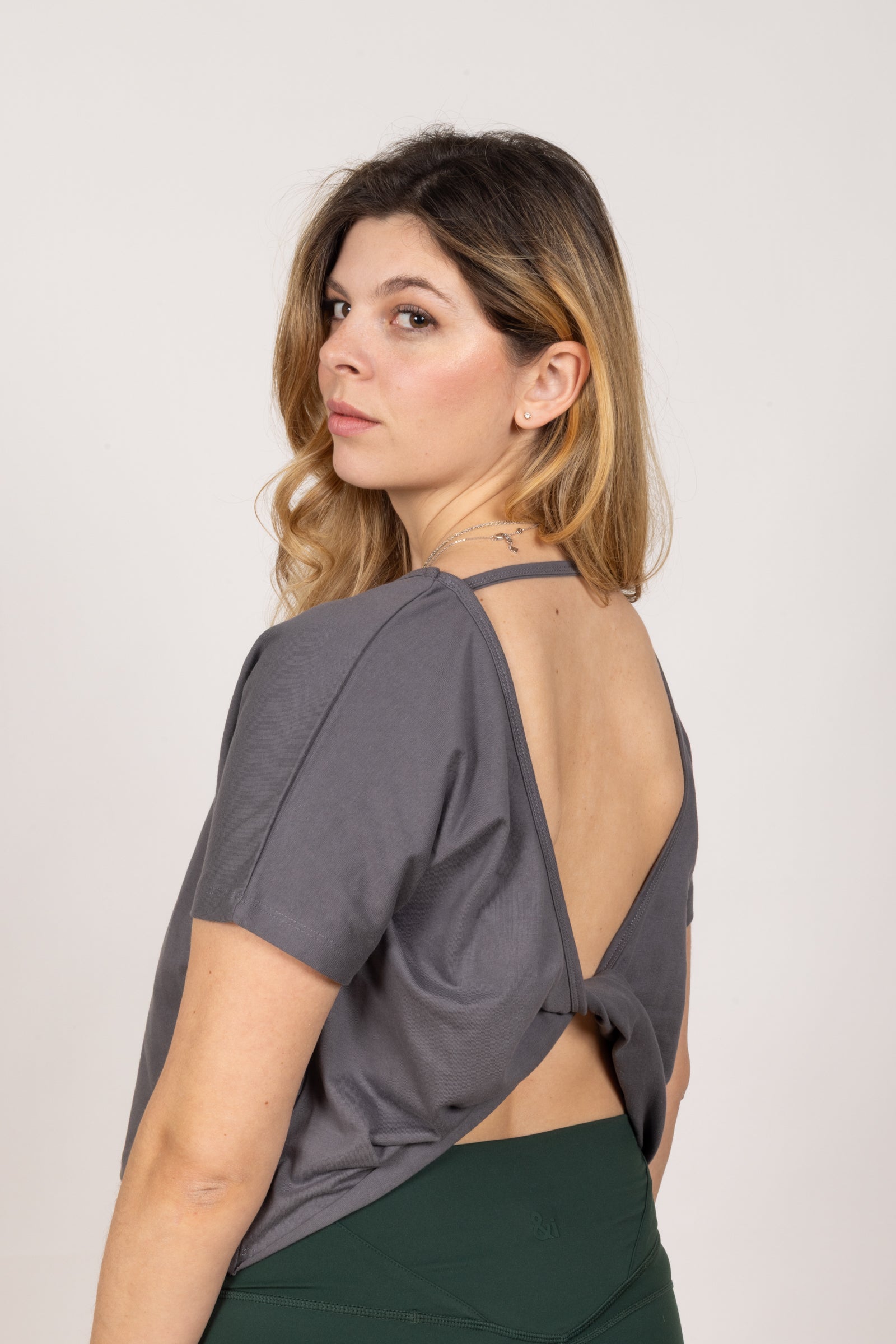 Grey Open Back Top