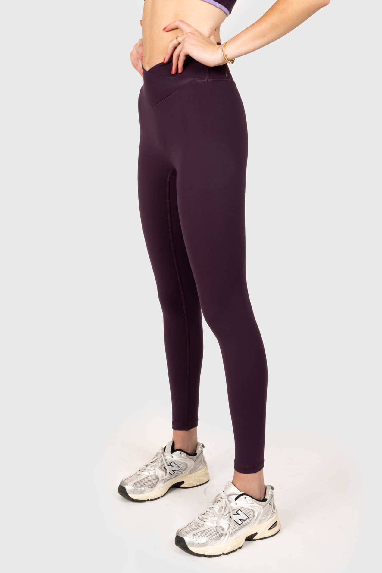 Dark Purple Cross Waistband Leggings