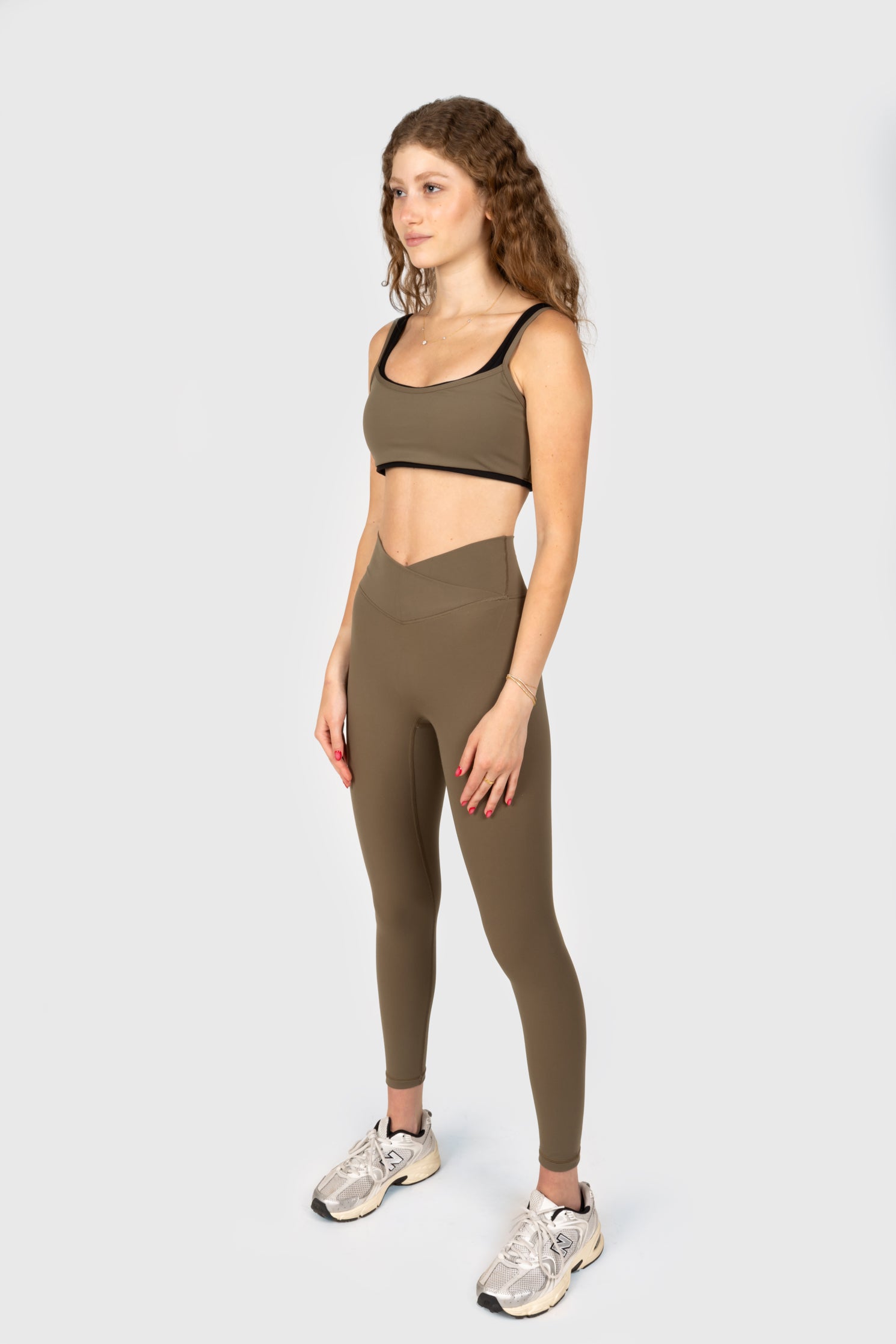 Khaki Cross Waistband Leggings