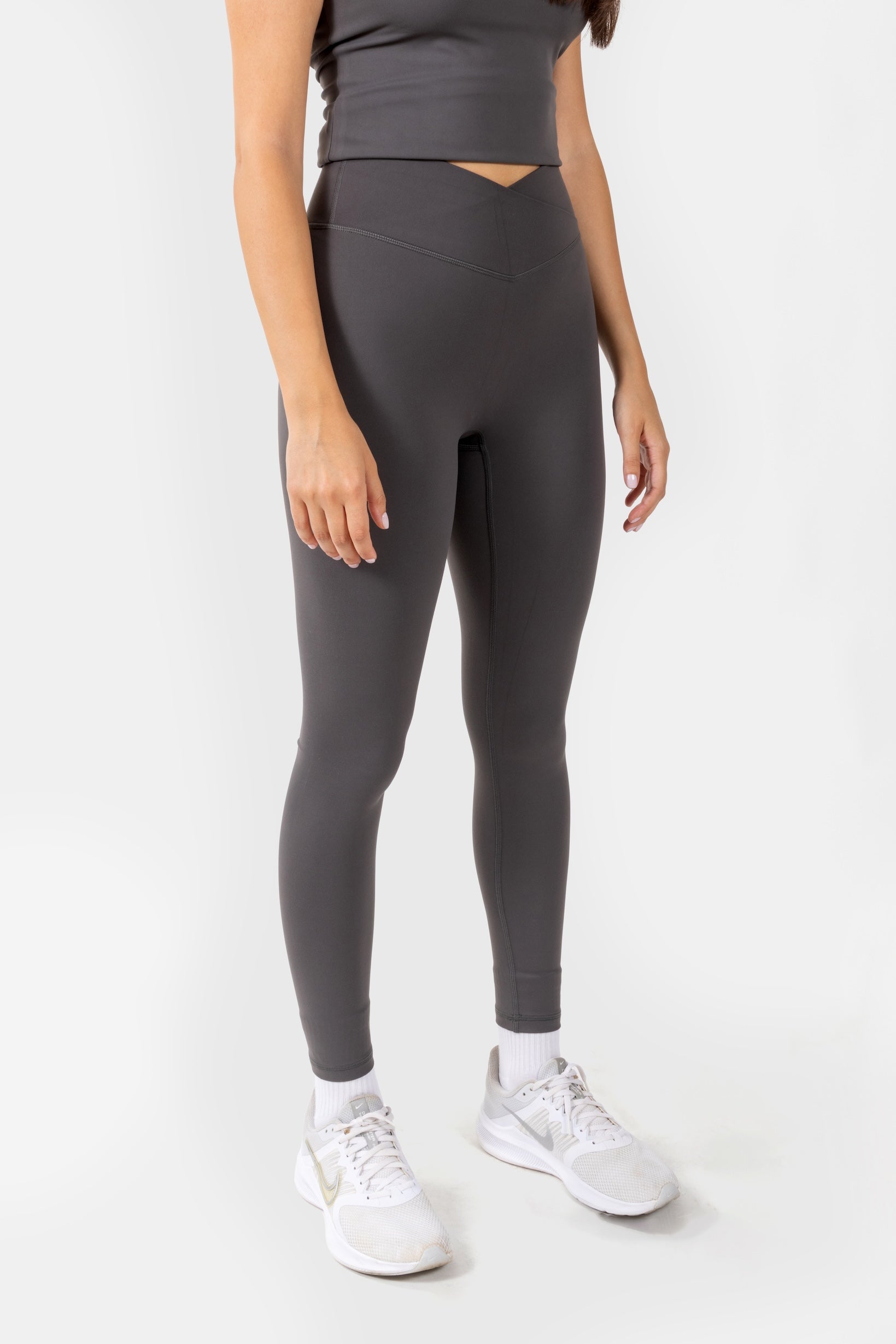 Grey Cross Waistband Leggings