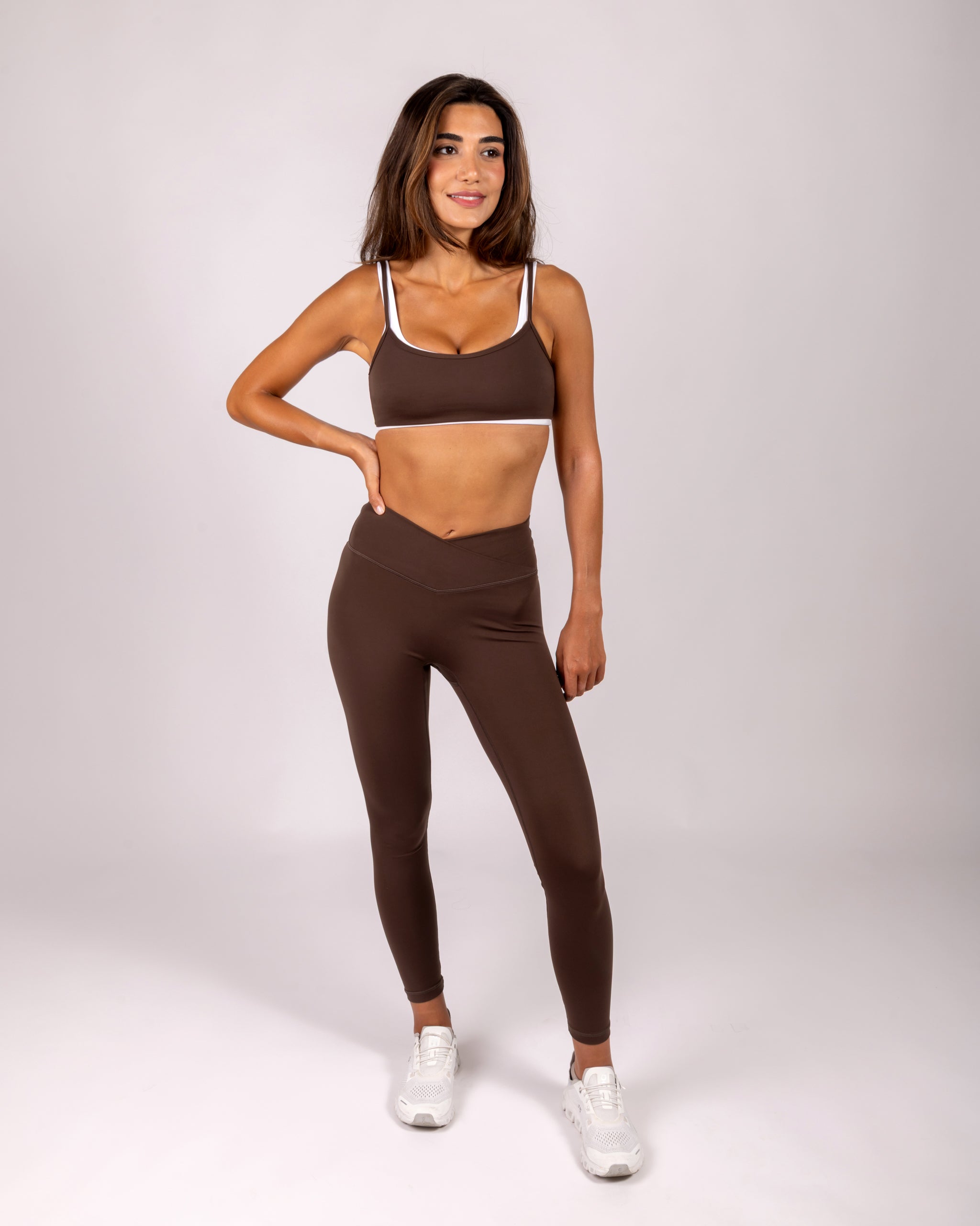 Brown Cross Waistband Leggings