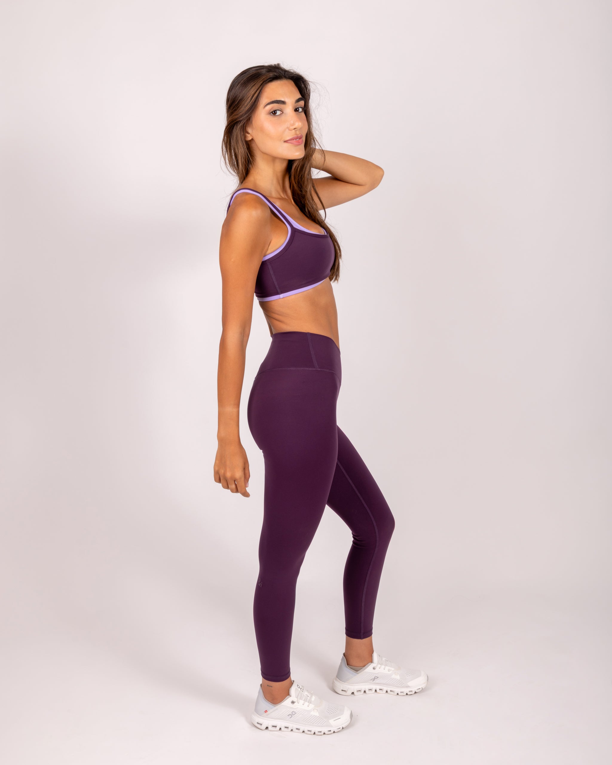Dark Purple Cross Waistband Leggings
