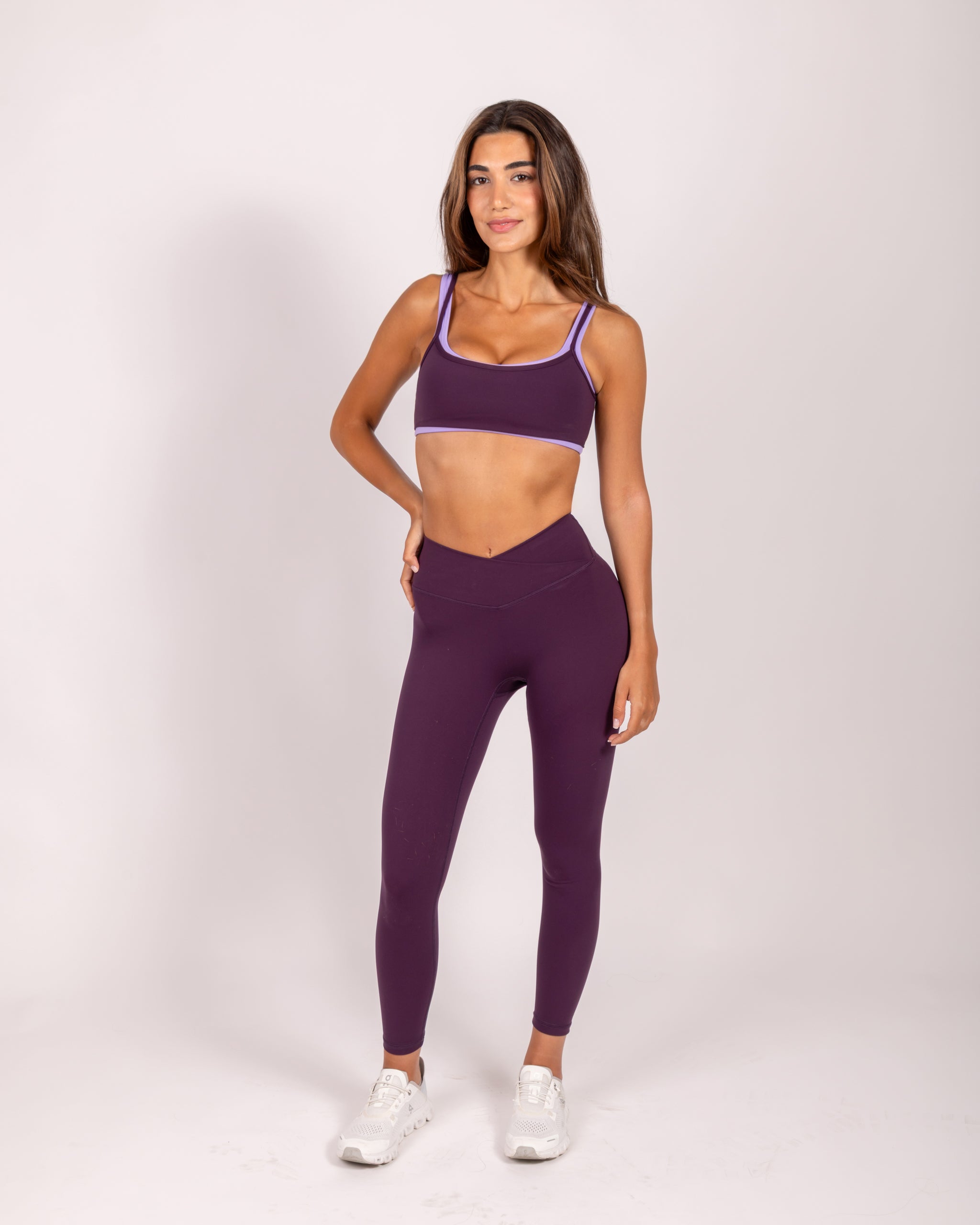 Dark Purple Cross Waistband Leggings